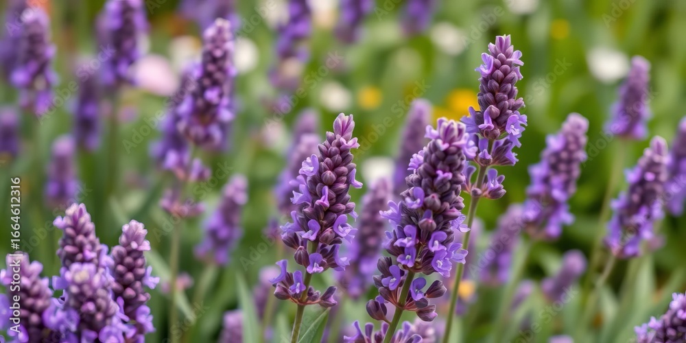 Obraz premium Purple lavender flowers bloom in a summer garden, green, field