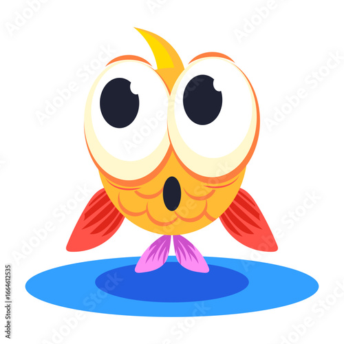 A flat style icon representing surprised fish