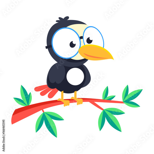 A flat style icon showing clever crow