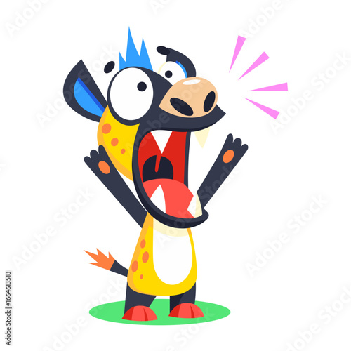 A flat style icon depicting hyped hyena