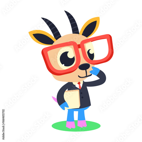 A flat style icon representing nerdy goat