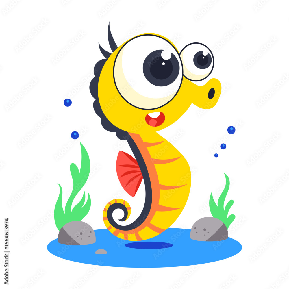 Fototapeta premium A flat style icon showing silly seahorse
