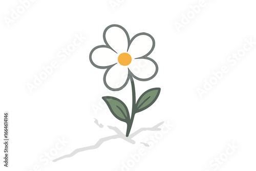White flower growing through cracked street pavement, resilience concept, soft focus vector illustration, modern flat cartoon style, nature overcoming urban obstacles