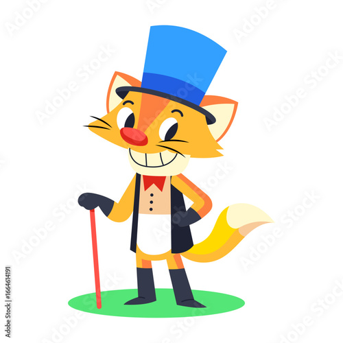A flat style icon depicting funny fox