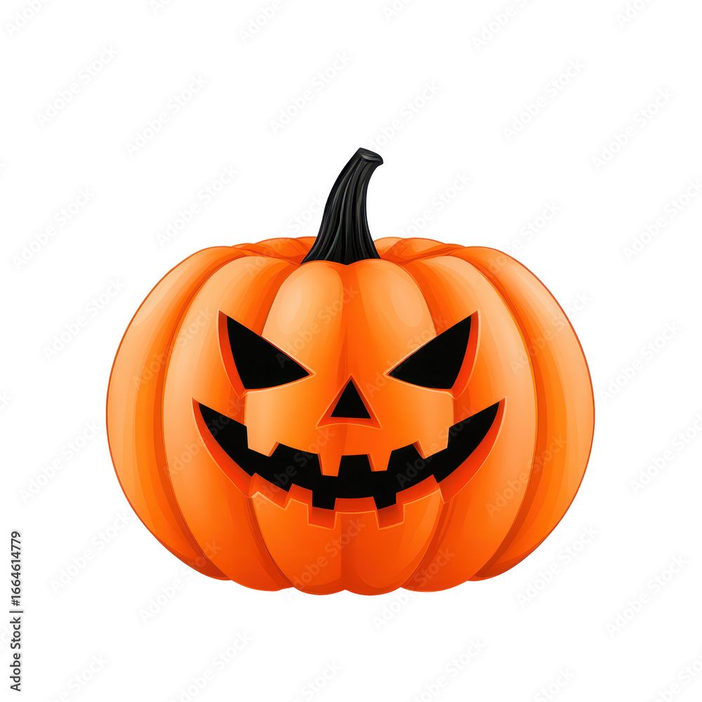 Fototapeta premium A smiling, carved pumpkin is ready for Halloween, glowing brightly against a black background.
