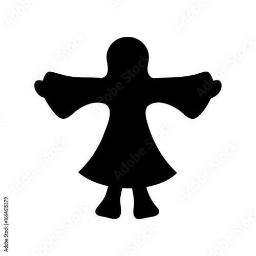 Silhouette of a female figure with arms outstretched and flowing garments
