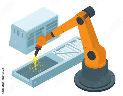 Advanced industrial robotic arm engaged in precision manufacturing on an automated assembly line, symbolizing modern factory automation and smart production processes for a streamlined future