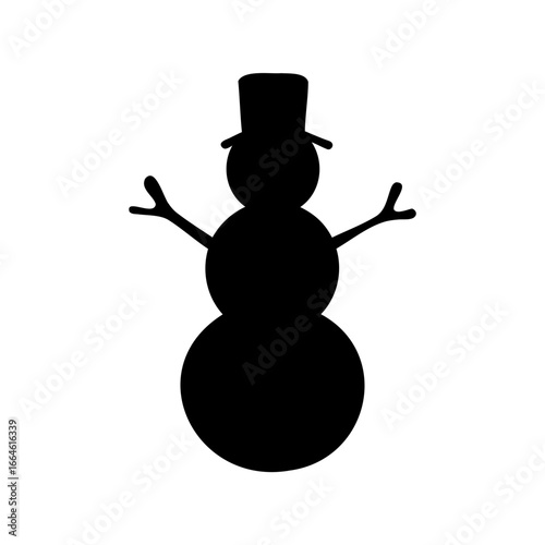 Silhouette of a cheerful snowman wearing a top hat and stick arms