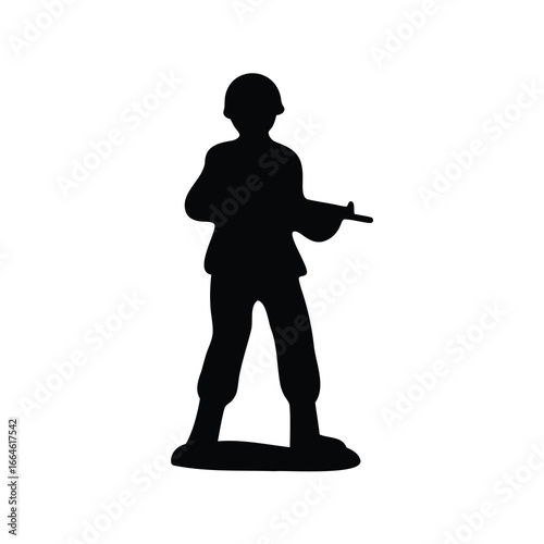 Silhouette of toy soldier ready for combat in a white space background