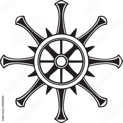 Ornate Dharma Wheel Nautical Symbol Graphic