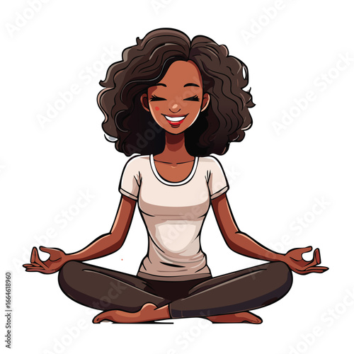 Woman sitting in lotus position and meditating vector illustration. Image of yoga pose and healthy lifestyle and mental health