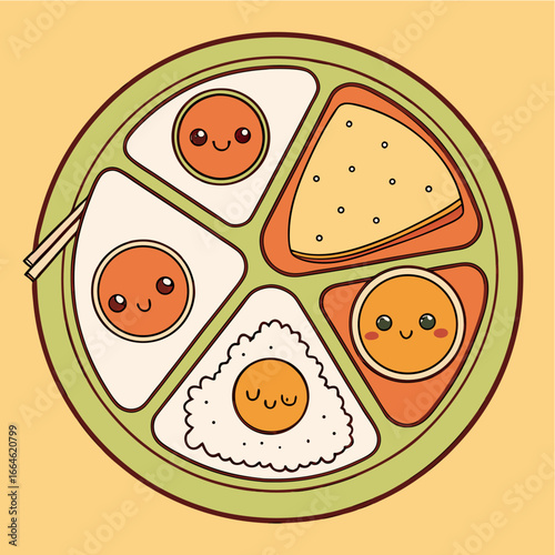 Kawaii Style Pakistani Chicken Biryani Vector Illustration with Egg and Raita