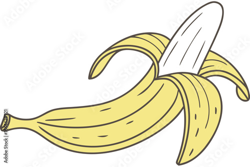 Illustration of a peeled yellow banana, a tropical fruit, , perfect for healthy eating and vegetarian lifestyle