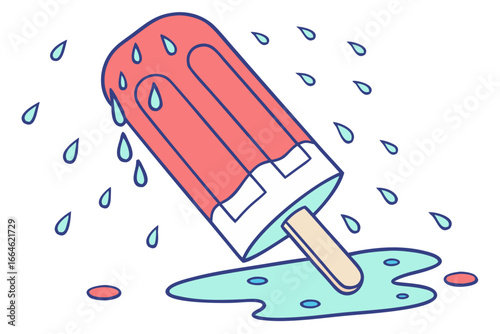 Vector art of red popsicle melting on a, a sweet summer treat