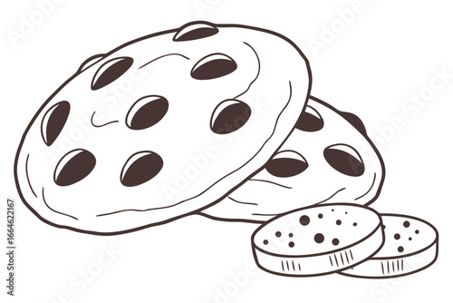 Vector art of a delightful stack of chocolate chip cookies, perfect for a sweet treat any time of the day