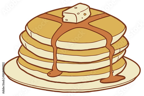 Vector art of delicious stack of pancakes with butter and syrup on a plate, a classic breakfast treat