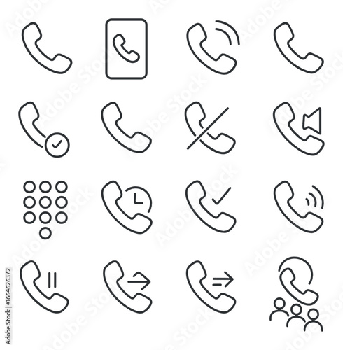 Minimalist phone icon set with call and communication symbols
