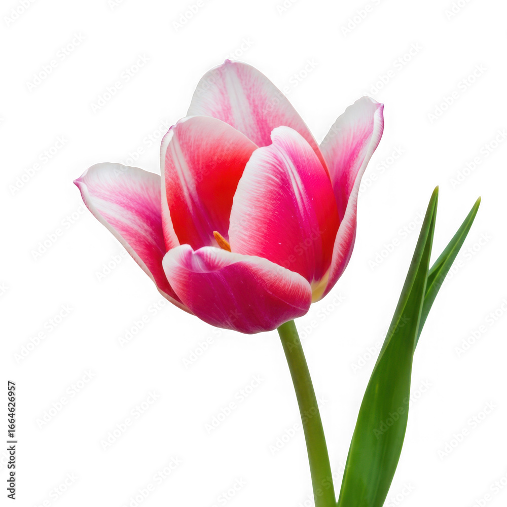 Fototapeta premium Single pink and white tulip isolated on transparent background