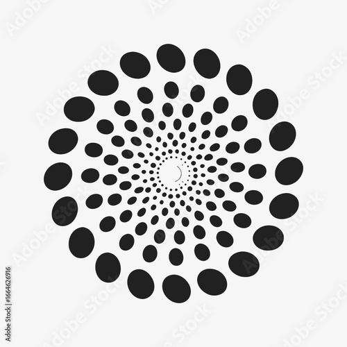 Black and white swirl pattern Abstract radial line style motion spiral Swirling circle dots Arrows in spiral spoke patterns. Clean dot swirl pattern.