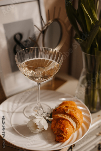 Konstfotografi Elegant Breakfast with Champagne and Croissant