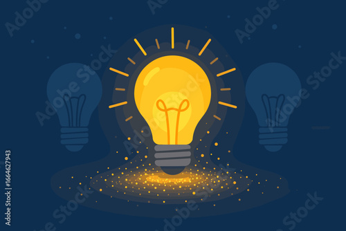 Great idea concept with a glowing lightbulb. Innovation, inspiration, and creativity. Business solution, success, and leadership. Thinking, discovery, and eureka moment vector.