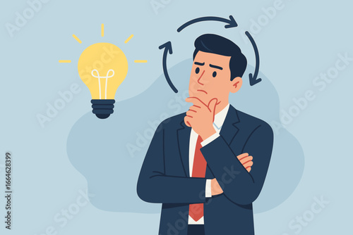 Risk averse businessman making a safety decision for investment. Thinking, avoiding, or minimizing risk. Running from uncertainty or choosing stability and security concept.