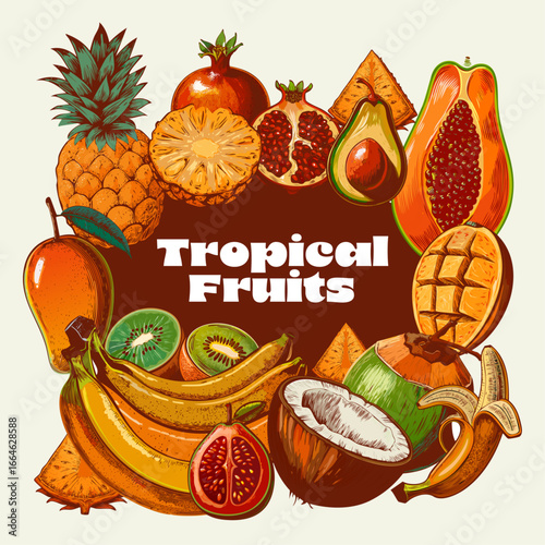 Tropical Fruits Vector Set Illustration