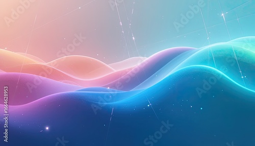 Abstract fluid waves of color with sparkling particles and ethereal light create a stunning digital backdrop perfect for design projects