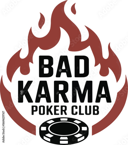 Bad Karma Poker Club logo with flames and chip image