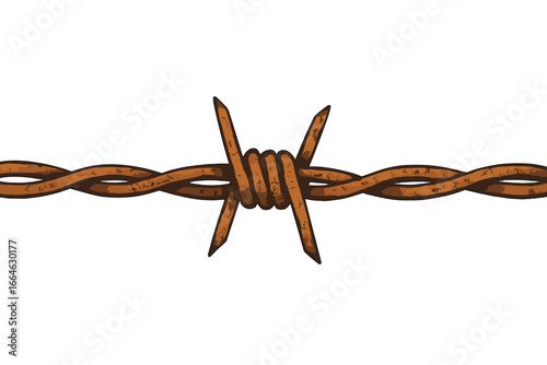 Rusted barbed wire isolated. Vector for concepts of prison, border, conflict. Metaphor for lack of freedom, danger, restriction, suffering, war, immigration. Flat cartoon style.