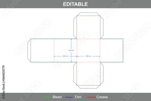 Cube box dieline with printable dieline template, carton packaging design, editable folding box layout, and professional packaging dieline for cube style box packaging