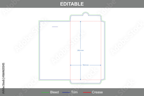 Custom dimensions envelopes dieline with envelope sleeves template, printable packaging layout, folding box dieline for invitations, mailers, and stationery