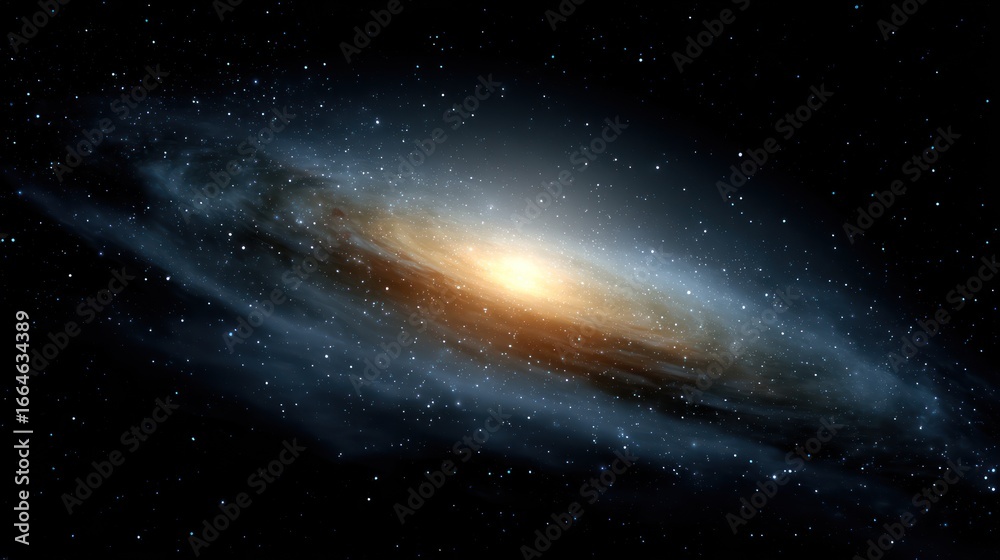 Fototapeta premium A mesmerizing galaxy shines with orange hues amidst countless twinkling stars in darkness