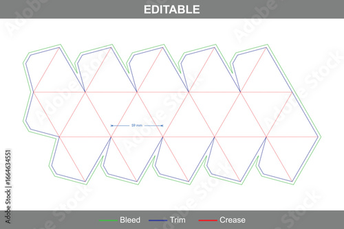 Dodecahedron dieline, twelve sided geometric folding box template, printable packaging layout, professional box dieline for gifts, retail, and craft packaging