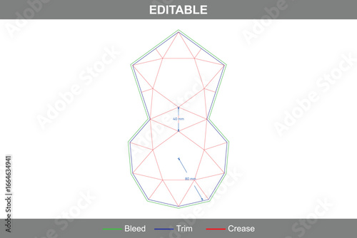Folding star box dieline, collapsible star packaging box template, printable folding carton layout, professional box dieline for party favors and gift packaging