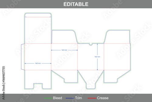 Tuck end open square box dieline gift box cardboard box dieline with printable packaging template, carton folding design, and customizable dieline for professional packaging