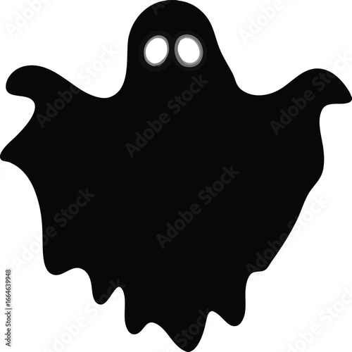 Spooky ghost with glowing eyes silhouette Halloween haunted spirit scary vector illustration, Creepy ghost with glowing eyes silhouette, Haunted ghost glowing eyes design