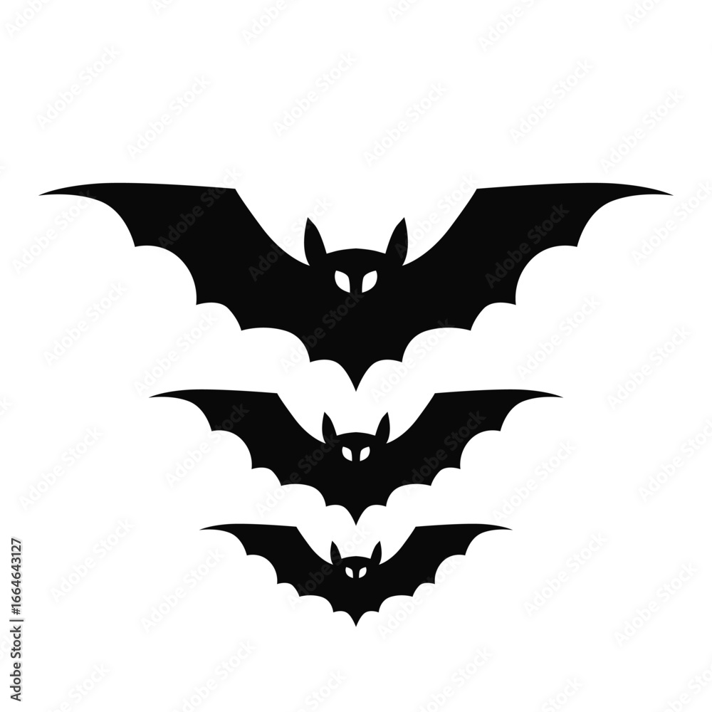Fototapeta premium Flying Bats Silhouette on White Background