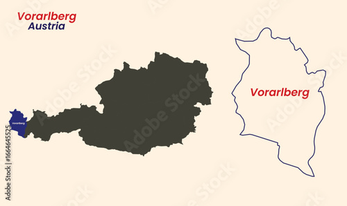 Map of Austria, Map of Austria states vector Illustration ,Map of  Vorarlberg.
