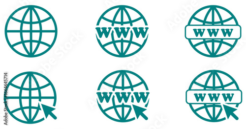 Website icon collection in 6 style on white background. Website Icon. Vector www icon. Go to web icon vector illustration. Network, web browser, www, global, global network, world wide, web icon