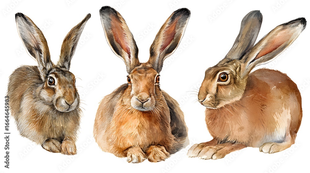 Obraz premium Ultra realistic watercolor style illustration of beautiful hare, high detailed, isolated on white background