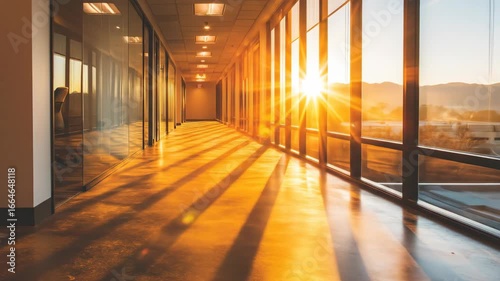 Bright sunset shining through glass window