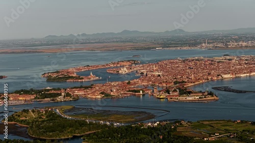 Tilted Aerial Shot of Venice and Giudecca Island during Golden Hour