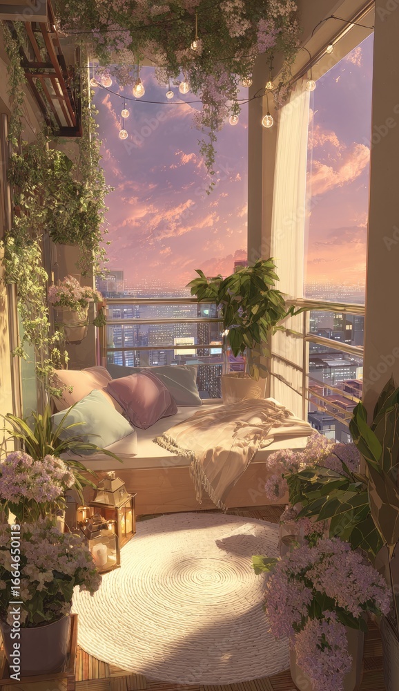 Fototapeta premium Cozy balcony at sunset