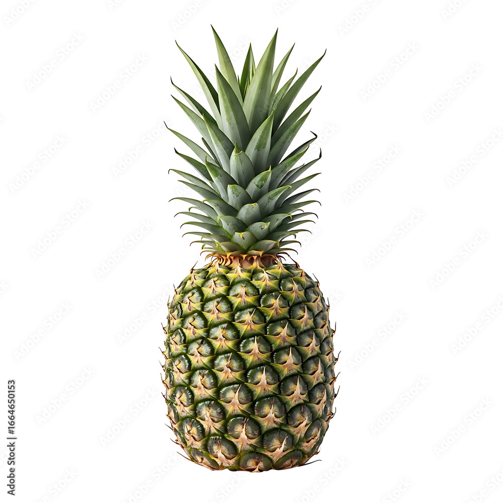 Fototapeta premium Fresh Whole Pineapple with Green Leaves Isolated on Transparent Background