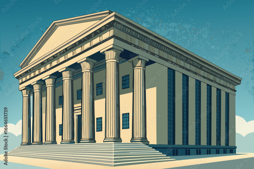 Fototapeta premium Grand classical bank exterior with imposing columns.