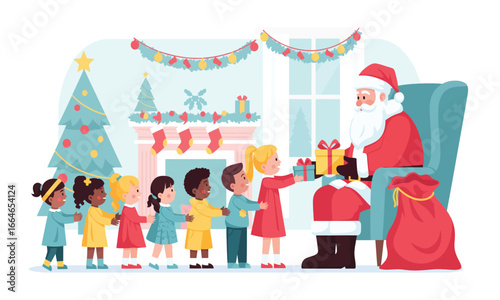 Cute Christmas Winter Magic with Santa and Happy Children