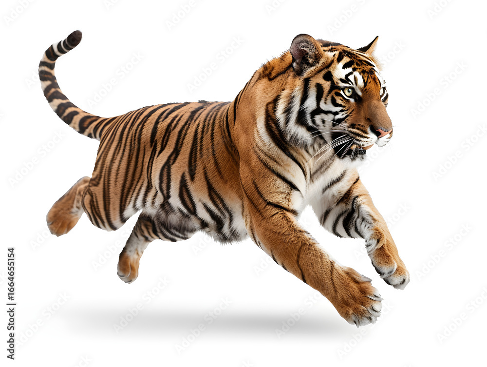 Fototapeta premium Ultra detailed product style photo of Tiger jumping wildlife animal predator feline bengal cat zoo nature wild isolated on transparent backgroundTiger jumping wildlife animal predator feline bengal ca