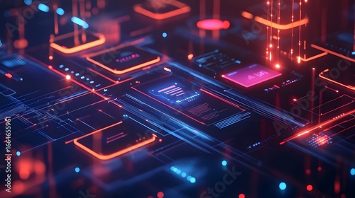 Abstract Digital Interface with Neon Lights and Futuristic Design