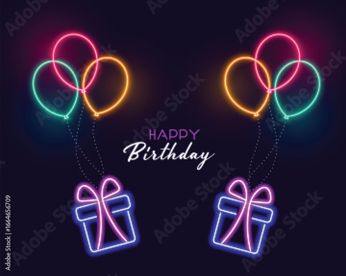 cute happy birthday neon balloons background